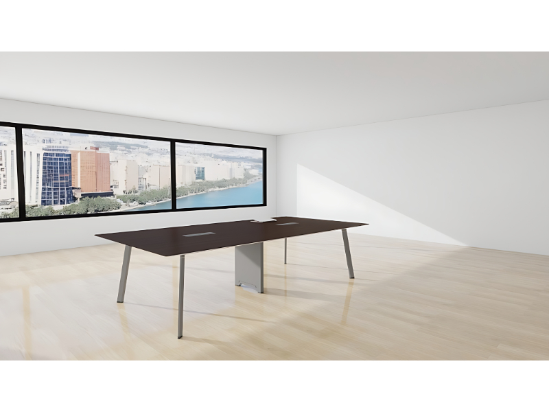 Minimalist Conference Table 6 Seater Slim Design Wooden Top Office Furniture