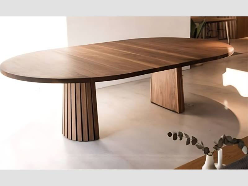 Oval Wooden Conference Table With Dual Pedestal Base For Executive Meeting Room Use