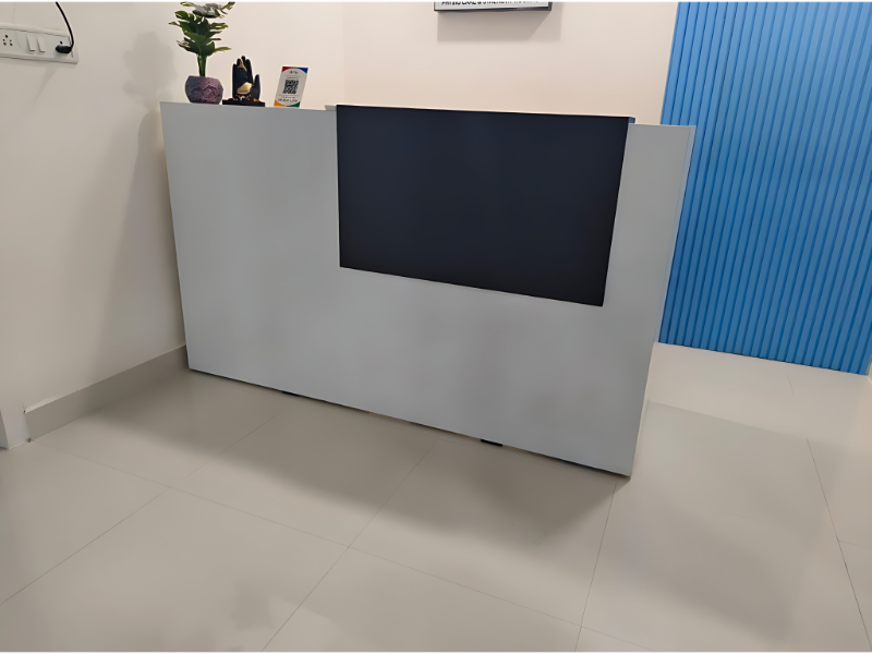 Reception Desk Compact White Finish Front Office Counter for Clinic & Office Use