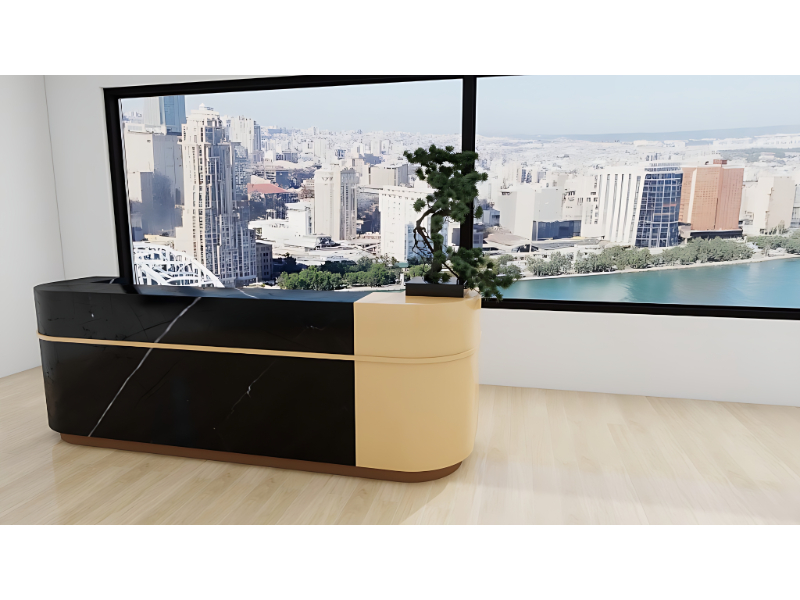 Reception Desk Curved Black & Beige Premium Finish Modern Lobby Counter
