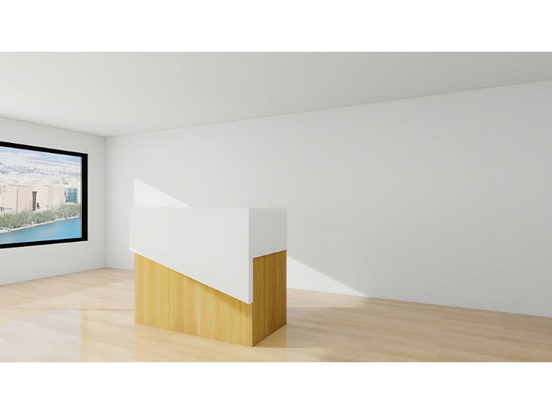 Reception Desk Minimal White & Wooden Base Modern Front Office Counter