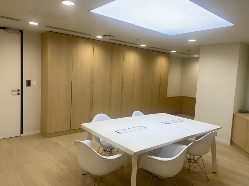 Square Meeting Table 4 Seater Wooden Top Cable Management Office Furniture