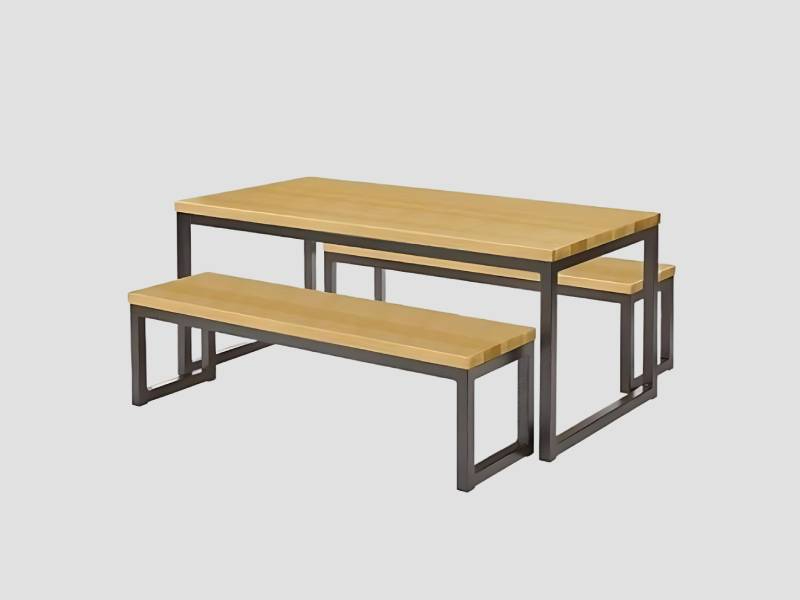 Wooden Top Cafeteria Table with Dual Bench Set For Cafeteria Uses