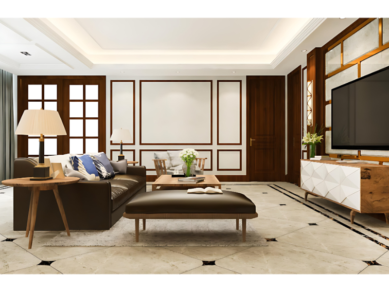 Classic Living Room Interior Design With Wooden Panel Finishing For Premium Residential Use