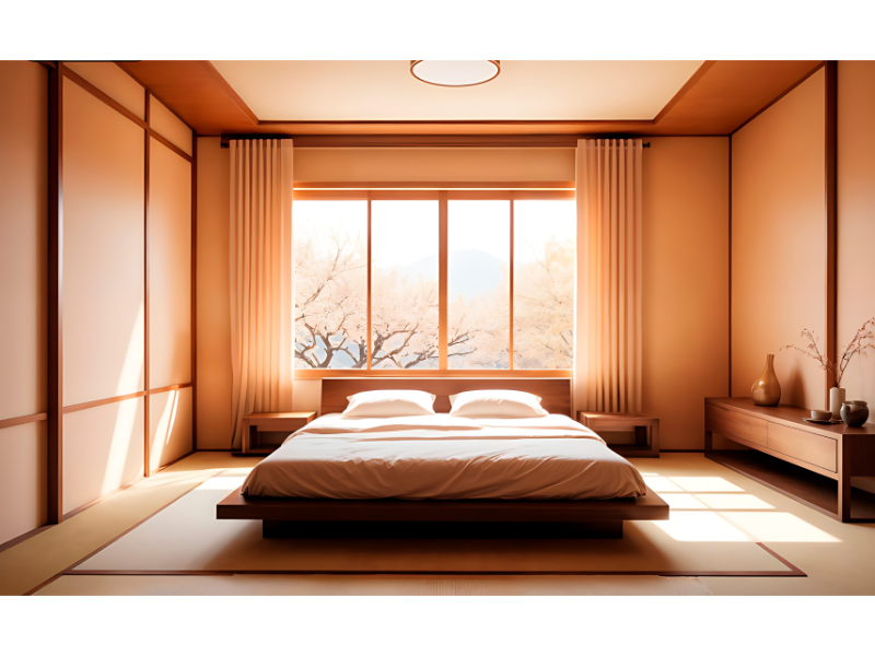Minimalist Wooden Bedroom Interior With Low Platform Bed Design For Residential Bedroom Use
