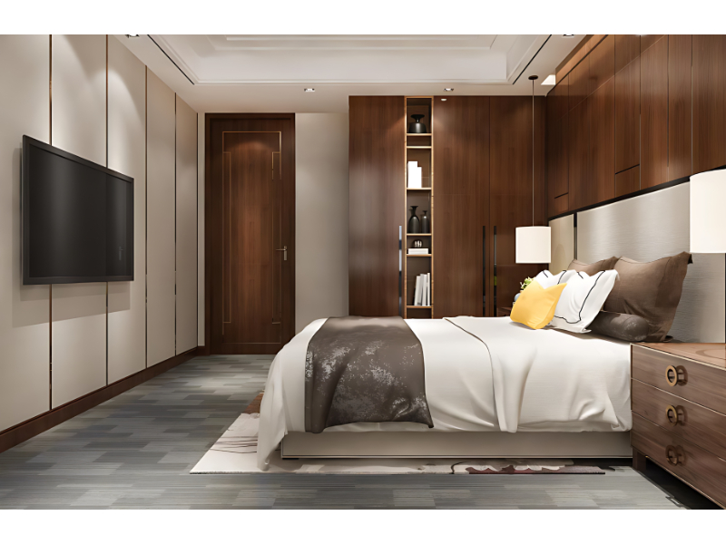 Modern Bedroom Interior With Wall Paneling And Modular Wardrobe System For Residential Use