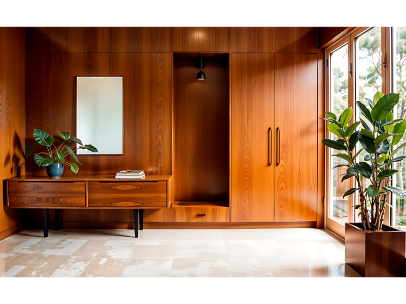 Wooden Wardrobe Storage System With Integrated Dressing Unit For Bedroom Storage Use