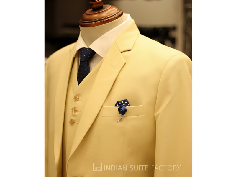 Beige 3-piece notch lapel suit for men formal wear