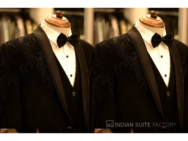 Black embroidery work 5pc wedding suit for men
