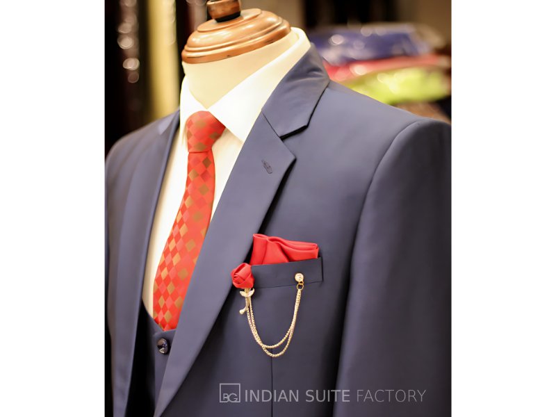 Blue 3-piece notch lapel suit for men formal wear