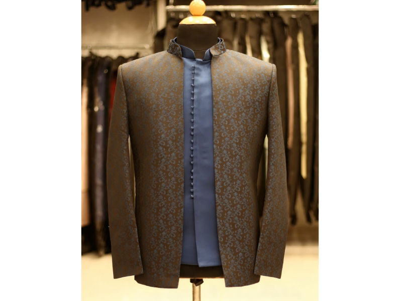 Dark blue jacquard Jodhpuri suit for men wedding wear