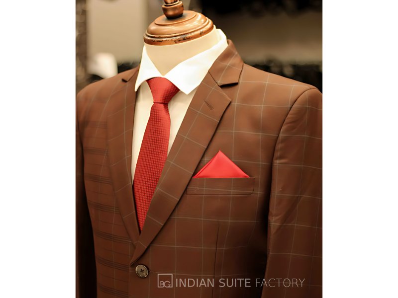 Dark brown checked single breasted 2 piece suit