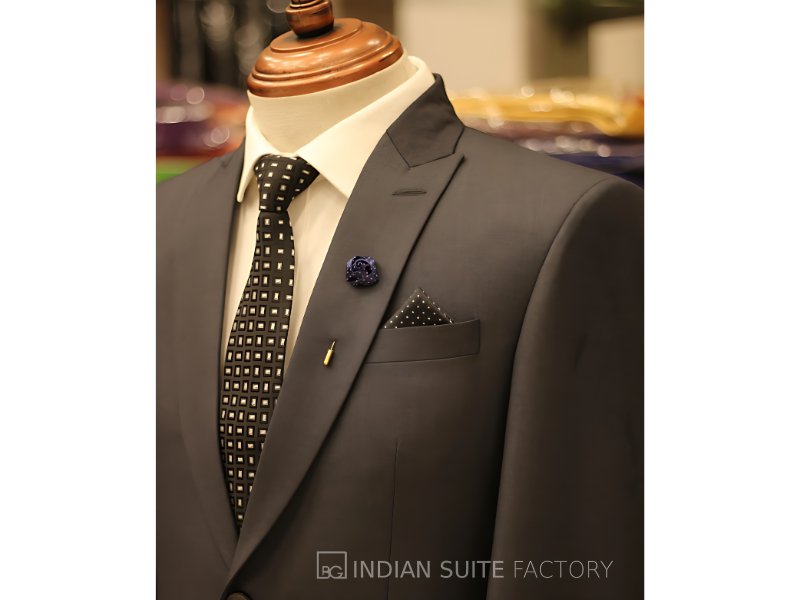 Dark grey wool feel peak lapel 2 piece suit men
