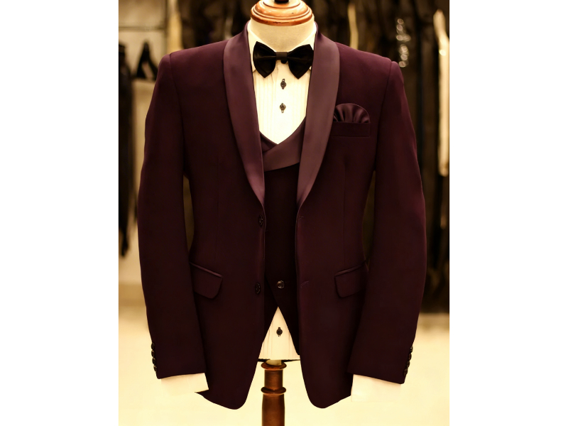Dark purple 3-piece tuxedo suit for men formal wear