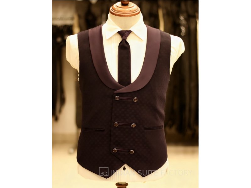 Dark purple 5pc wedding suit for men formal wear