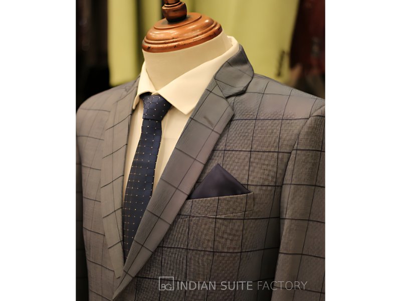 Grey checked single breasted 2 piece suit for men