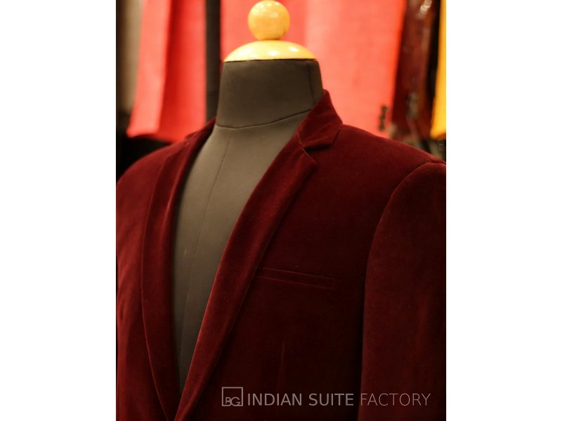 Maroon suede velvet men blazer for party wear