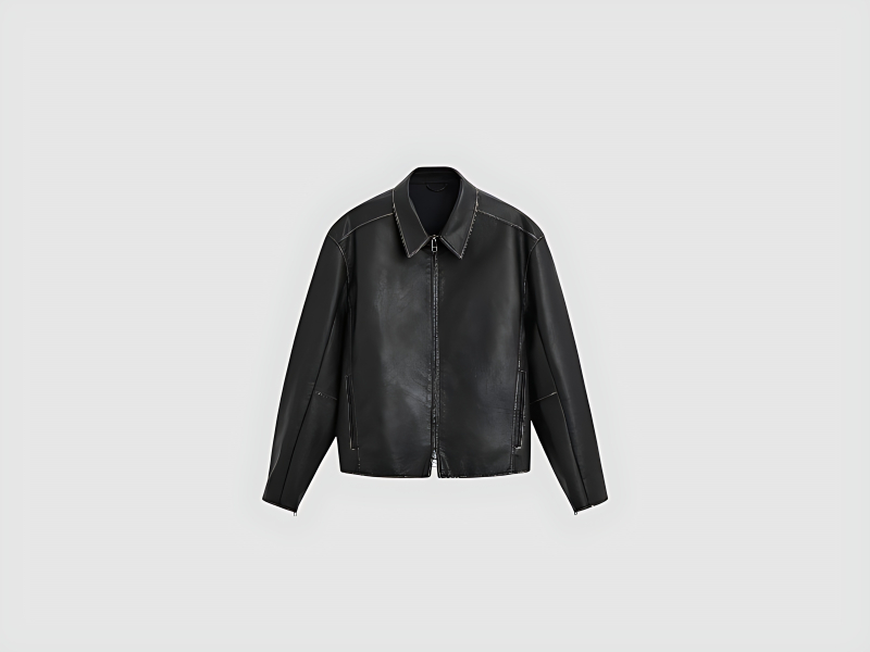 Faded High Neck Leather Jacket For Winter Wear