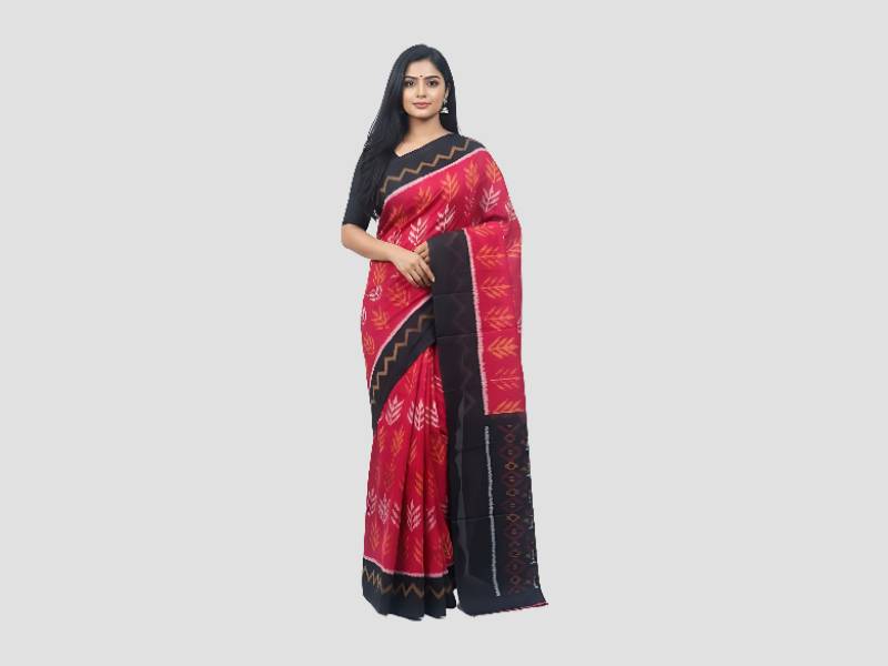 Brown Cotton Saree With Gold Zari Work And Contrast Green Border
