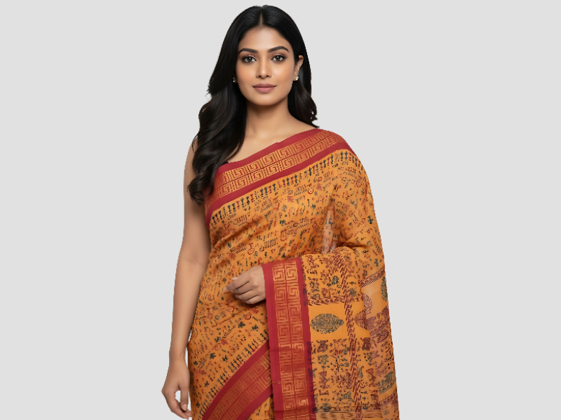 Cotton Saree Multi Color with Zari Border and Traditional Checks & Plain Design For Festive And Daily Wear