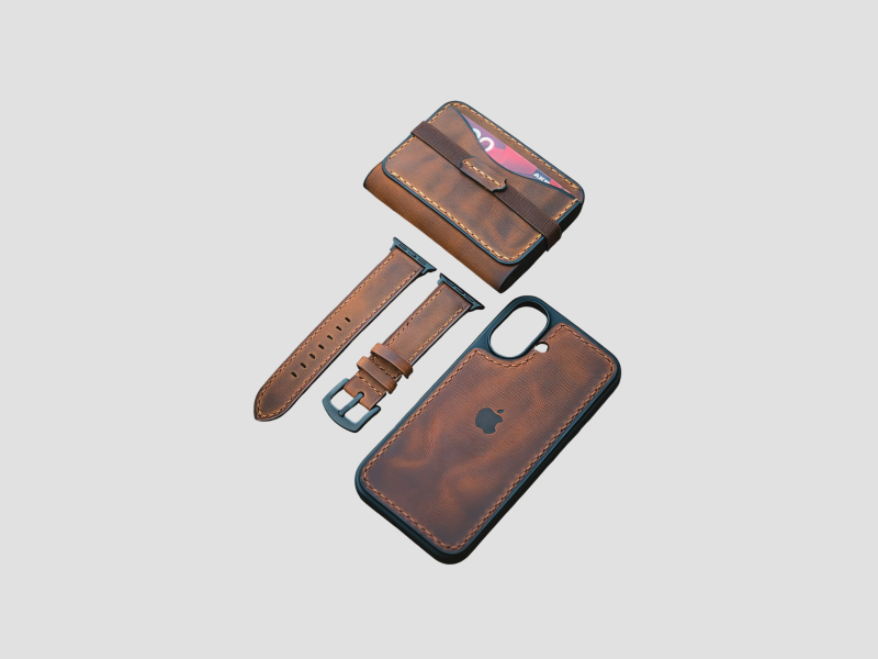 Premium Leather Accessories Set (Wallet, Phone Case & Watch Strap)