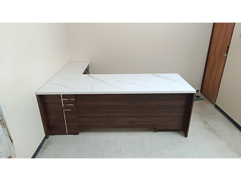 Executive Office Desk With Side Storage Cabinet And Minimal Design