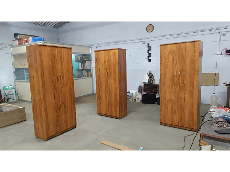 Freestanding Wooden Wardrobe Unit With Dual Door Storage