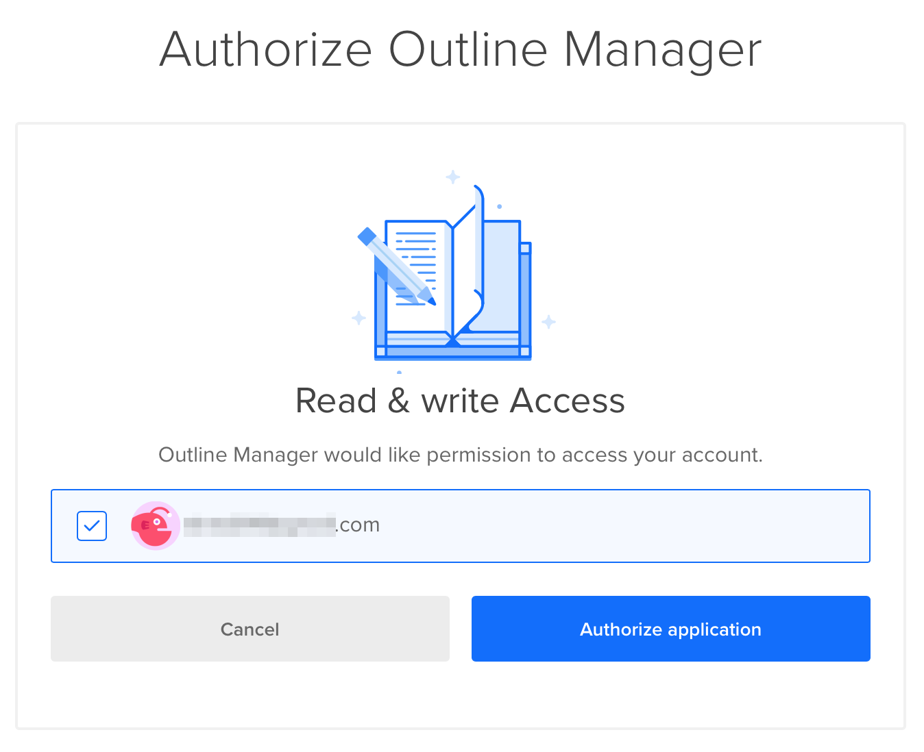 Step 4 接著會跳出 Outline 要求讀取和寫入權限的提示訊息,點選「 Authorize Application 」即可。