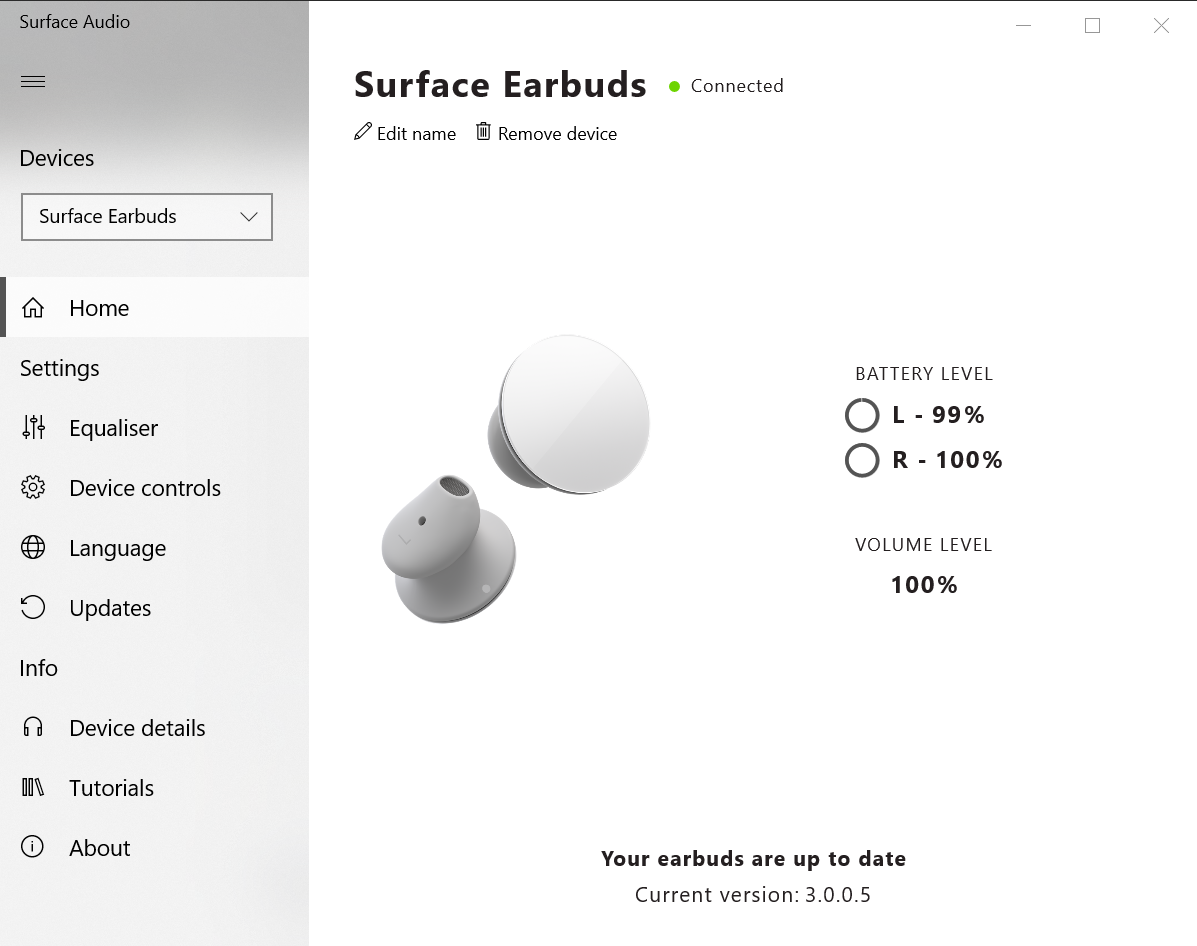 PC版和Android版的Surface Audio程式功能一樣,可以調聲及替Surface Earbuds及電池盒作軟件升級。
