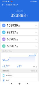 8 + 256GB 版 AnTuTu 測試得分為 323,888,效能不俗。