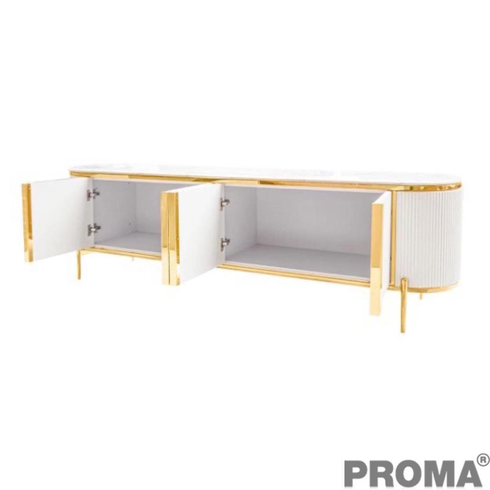  [Pre-order] ตู้วางทีวี  PROMA IT-FF-04BW สีขาว/ทอง_1