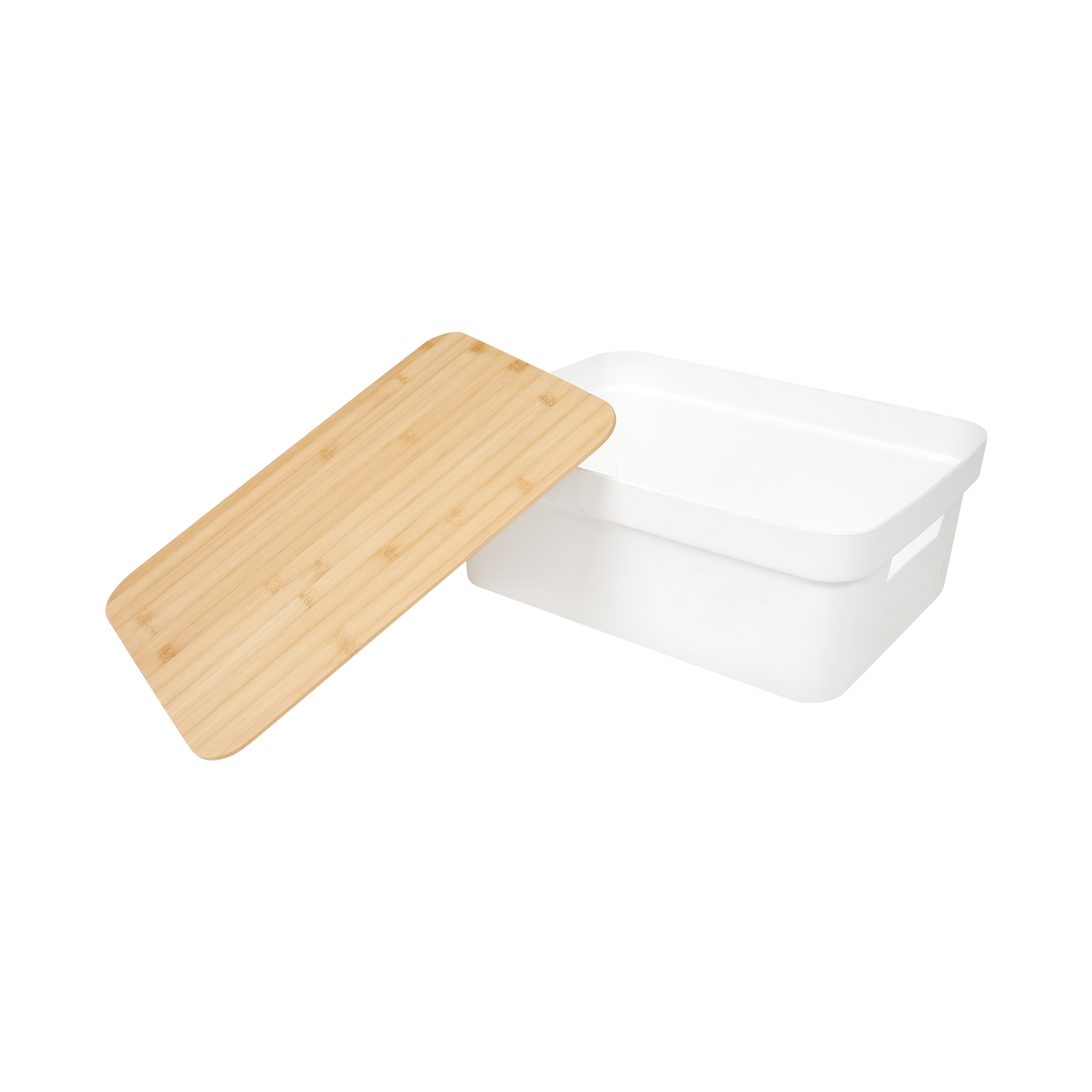 กล่องฝาไม้ 8.5 ลิตร STACKO HOMEY 35x26x14 ซม. สีขาว