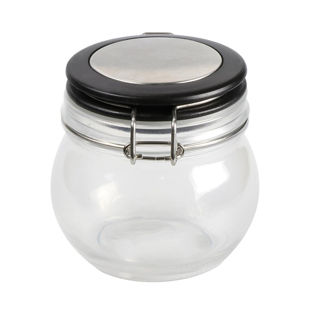 ROUND GLASS CANISTER WITH SPRING LID S BLACK
