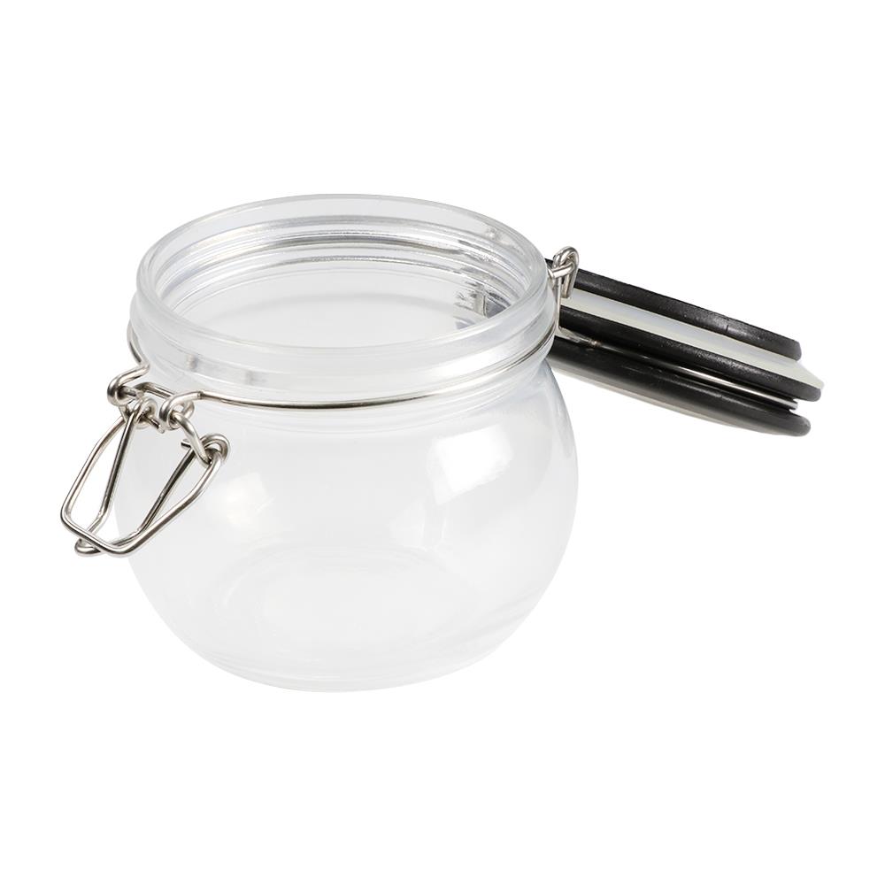 ROUND GLASS CANISTER WITH SPRING LID S BLACK