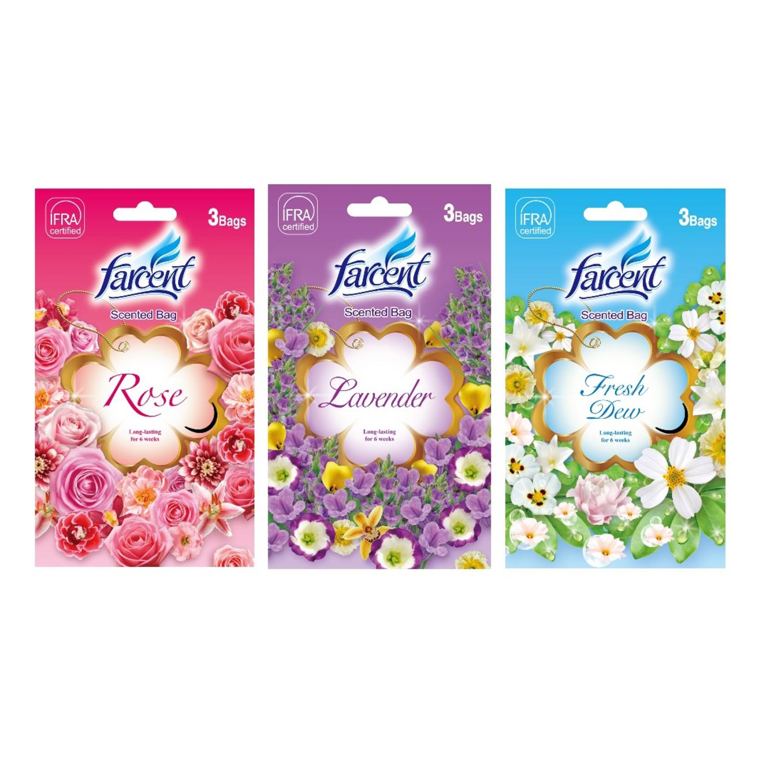 FARCENT SCENTED BAG 3X10 G ROSE