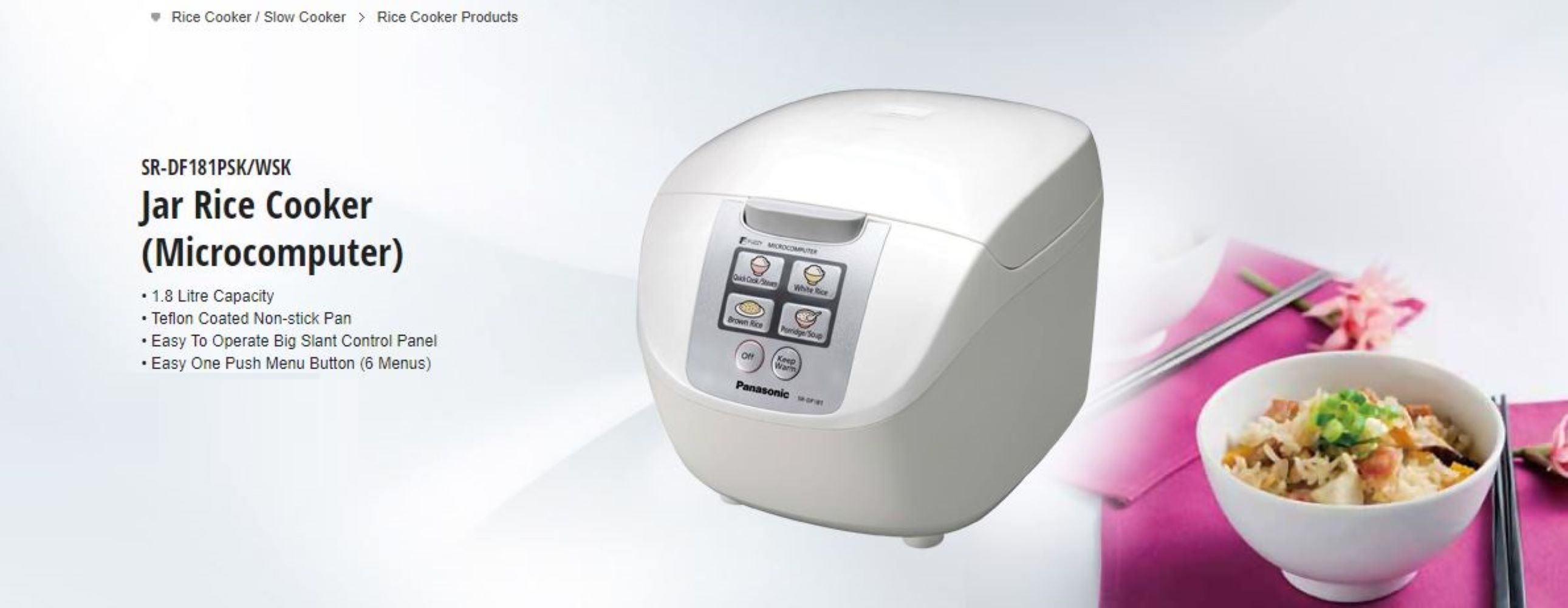 PANASONIC RICE COOKER SR-DF181WSK 1.8L WHITE