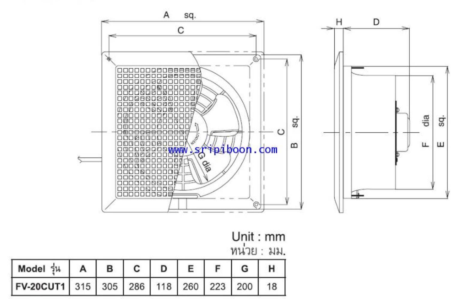 PANASONIC CEILING MOUNTED VENTILATION FAN FV-20CUT1P 8" WHITE