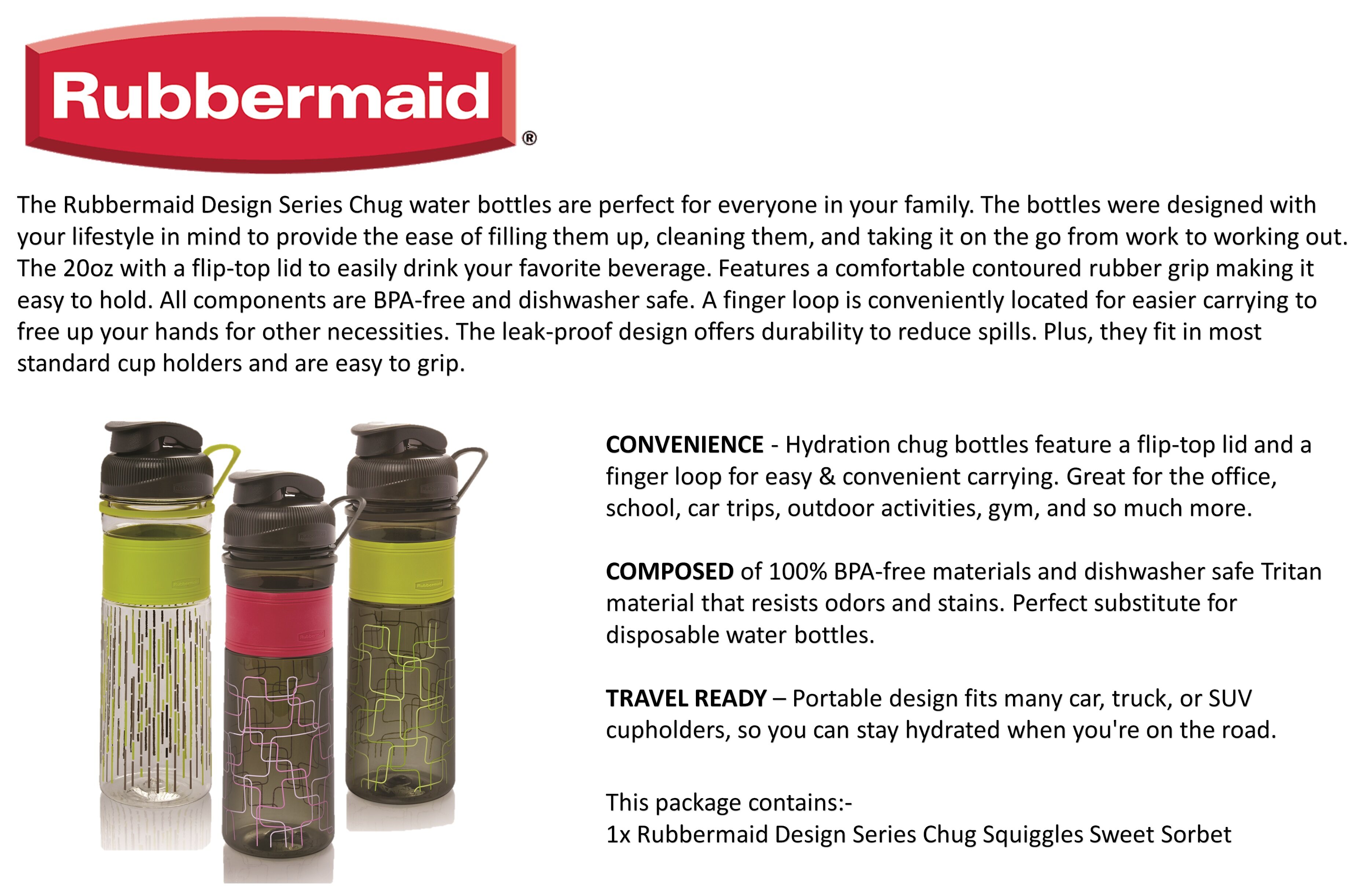 RUBBERMAID DRINKING BOTTLE DESIGNER 20OZ/600ML ELECTRICL LIME
