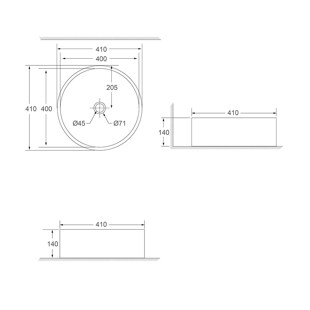 SORENTO WASHBASIN ABOVE COUNTER SRTWB1090 W41XD41XH14 CM WHITE