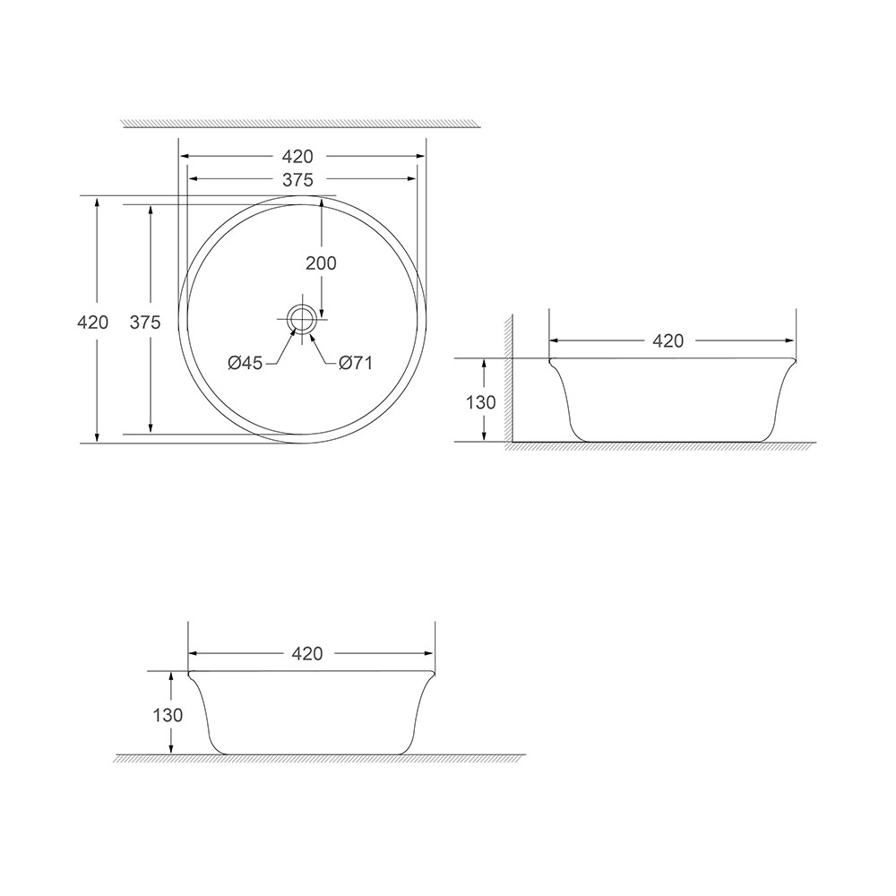 SORENTO WASHBASIN ABOVE COUNTER SRTWB1410 W42XD42XH13 CM WHITE