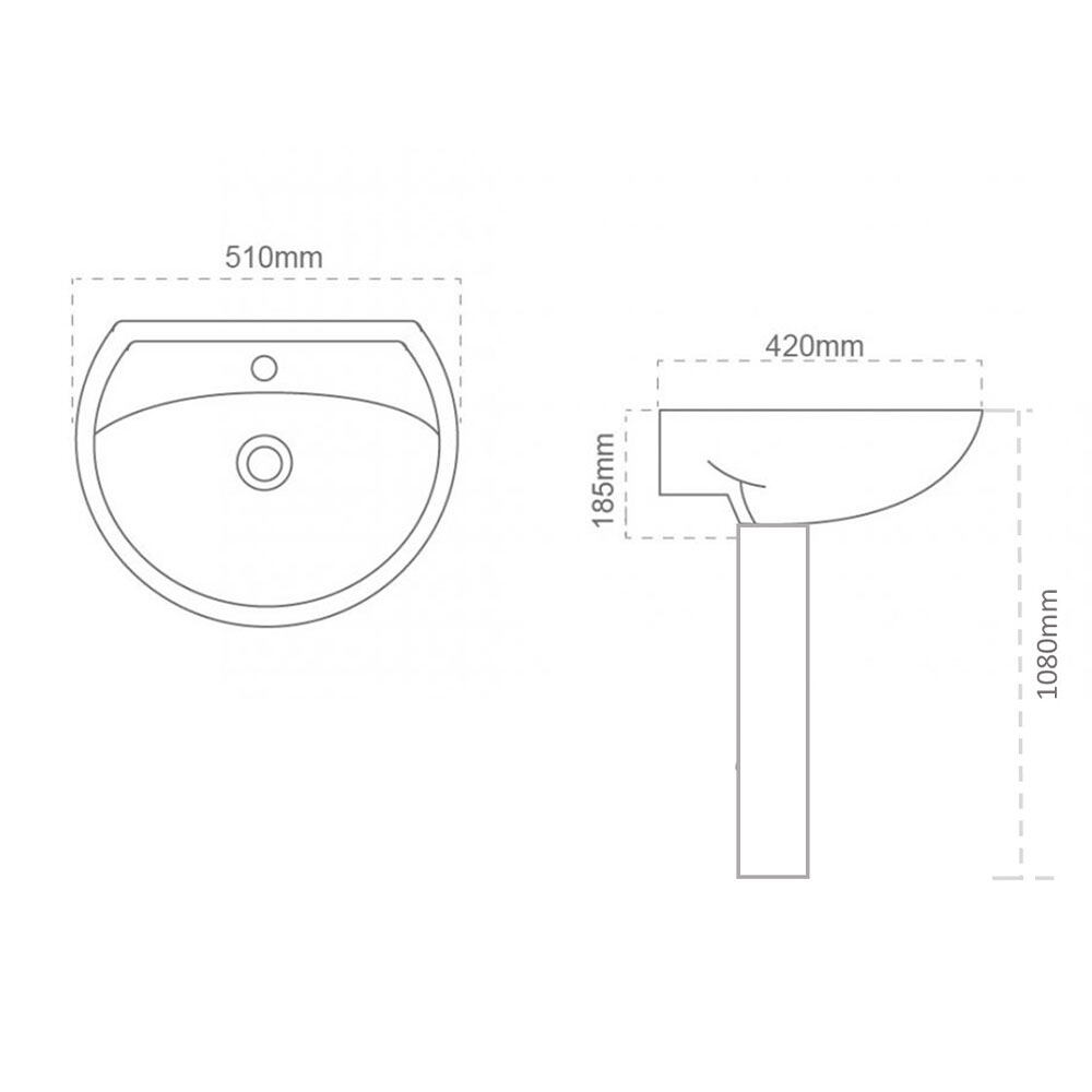 MODERN DEPOT WASHBASIN WALL HUNG WITH PEDESTAL P-216 W51XD42XH108 CM WHITE
