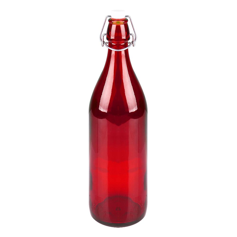 BORMIOLI WATER BOTTLE GLASS LOCK 1L RED