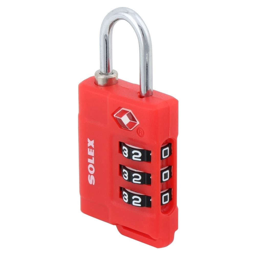 COMBINATION PADLOCK SOLEX TSA 33 31MM RED