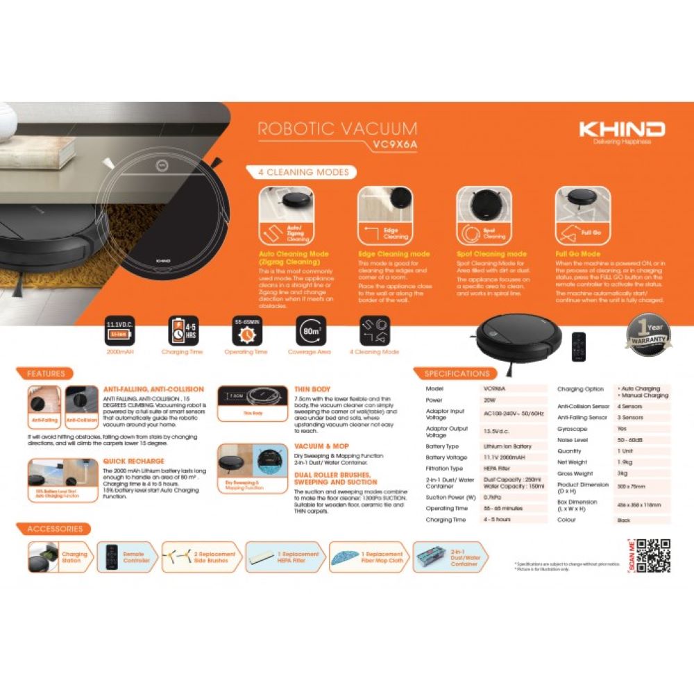 KHIND ROBOTIC VACUUM VC9X6A BLACK