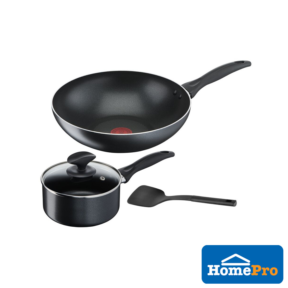 TEFAL COOKWARE COOK AND CLEAN SET 4PCS FRYPAN 28 CM AND POT WITH LID 16 CM B225S4