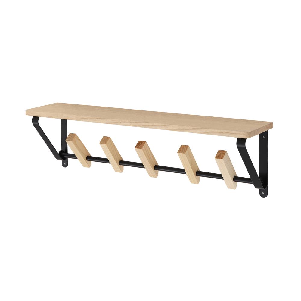 WALL SHELF WITH HOOKS STACKO NATURE 60X13X17CM NATURAL