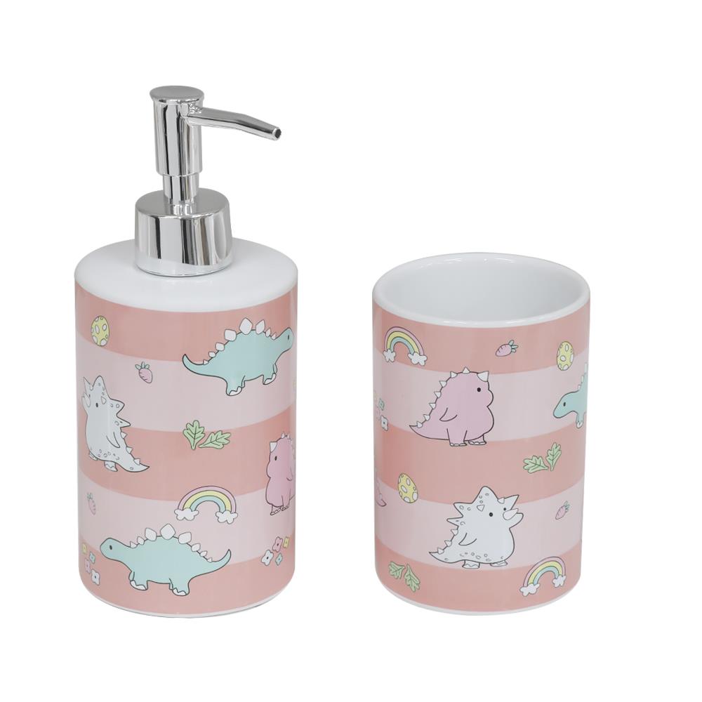 SOAP DISPENSER SET MOYA CE2651AA-2 CERAMIC DINOSAUR