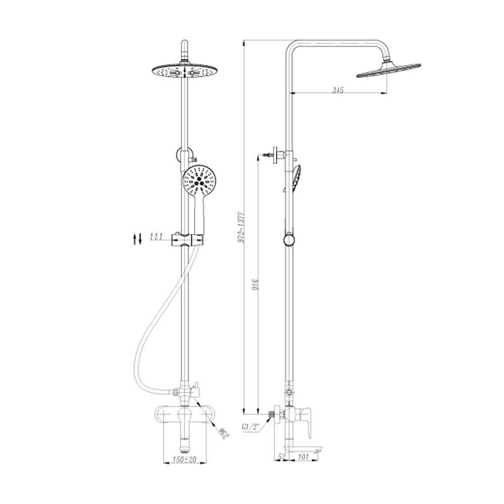 SORENTO RAIN SHOWER SRTWT9834-FG W13XD36XH112 CM BLACK