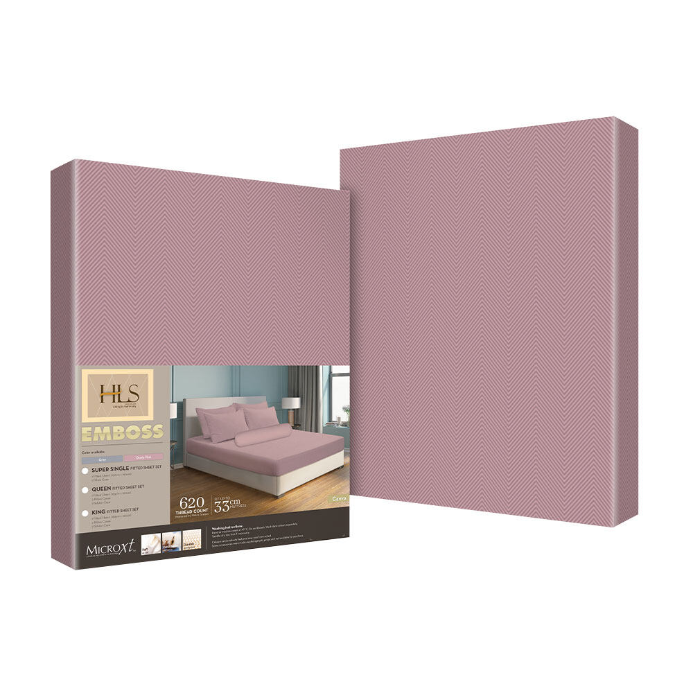HOMEPRO HLS BEDSHEET SET 4PCS EMBOSS1 MICROFIBER 85GSM 620TC KING DUSTYPINK