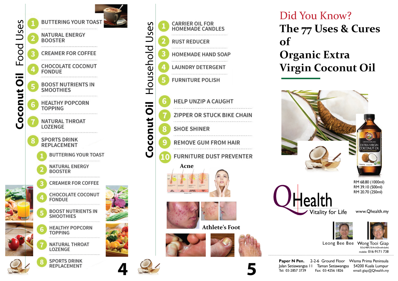 Trifold Leaflet Marketing Flyer Design to Boost New Customer Acquisition Using Virgin Coconut Oil. Front Side. Image size:1280x906px Trifold Leaflet Marketing Flyer Design to Boost New Customer Acquisition Using Virgin Coconut Oil. Front Side.Image size:1280x906px